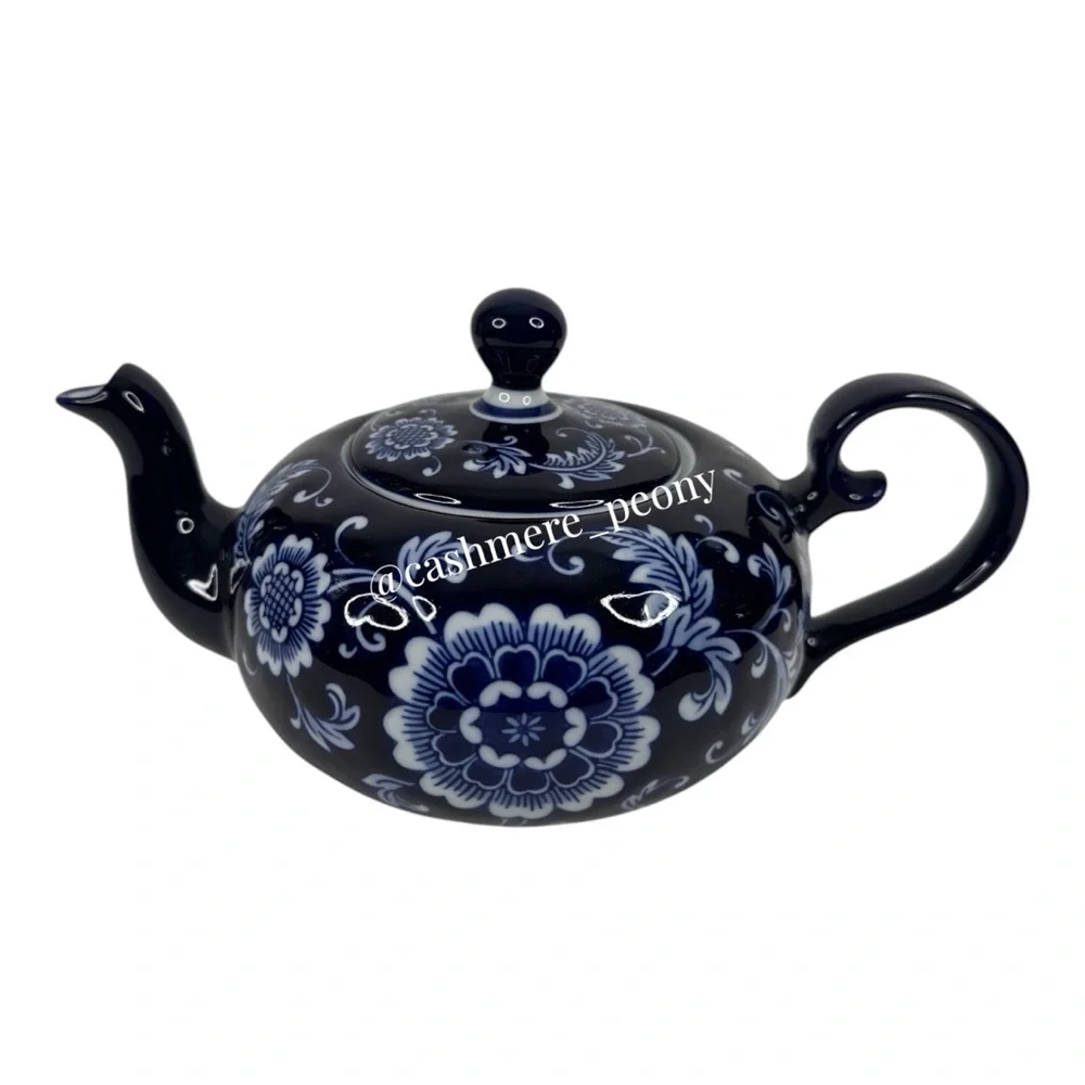 Pier 1 Cobalt Blue Mandarin Floral Tea Set - Tea Pot and 4 Cups